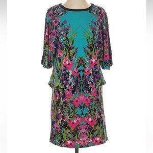 Nicole Miller Women's Size S Colorful Floral Garden Dolman Sleeve Blouson Dress